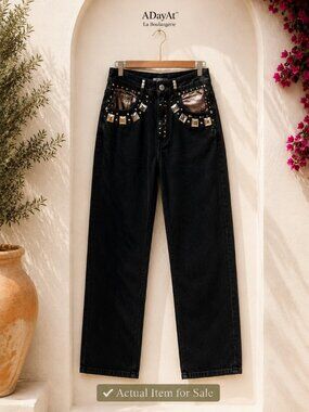 Wearable Art Embellished Jeans St. Maarten Dallas Festival Boho Chic 8 RARE Vtge